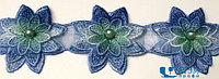 Лента декор. гипюр "цветок объемный" 75 мм, голубой-салатовый, уп. 5 ярд