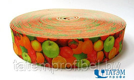 Лента эластичная декоративная (резинка) 28 мм рис 27 фрукты, уп 10 м