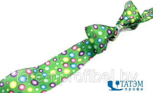 Лента декоративная атласная "Разноцветные шарики" 38 мм, зеленый, уп. 25 ярд