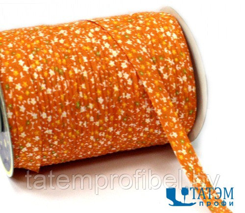 Бейка декоративная п/э 15 мм "мелкие цветочки" оранжевый, уп. 132 м