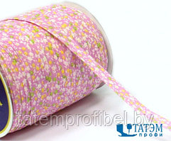 Бейка декоративная п/э 15 мм "мелкие цветочки" бледно-розовый, уп. 132 м