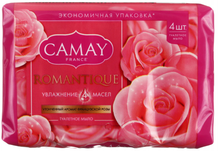 Мыло туалетное Camay 4 шт.*75 г., Romantique, с ароматом французской розы