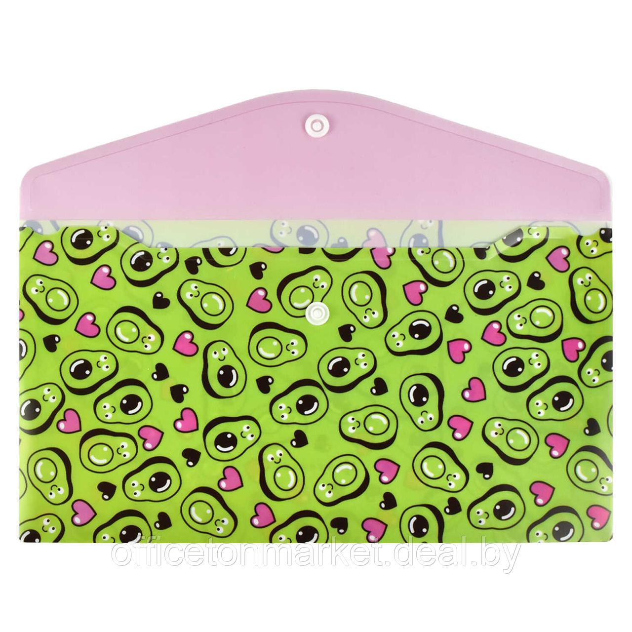 Папка-конверт на кнопке "Авокадо паттерн", А5, зеленый, розовый - фото 2 - id-p222226864