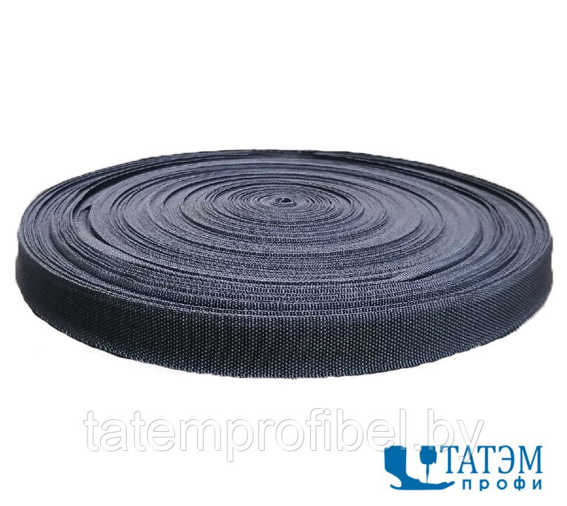 Лента ременная (стропа) 30 мм черная, рулон 100 м, облегчённая