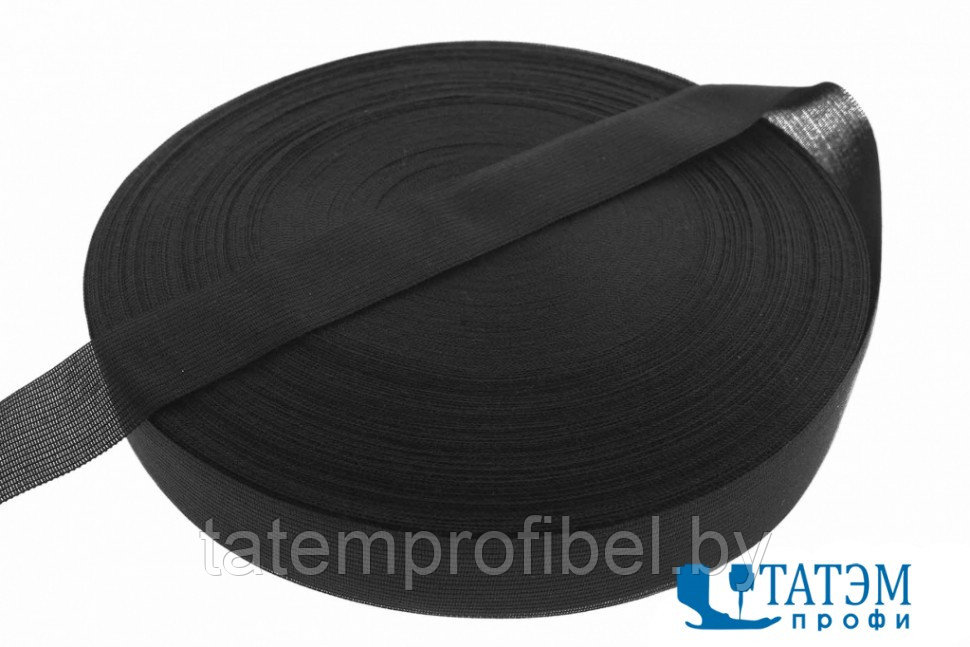 Тесьма окантовочная вязаная (плотная) 22 мм, черная, 7 г/м, 100 м