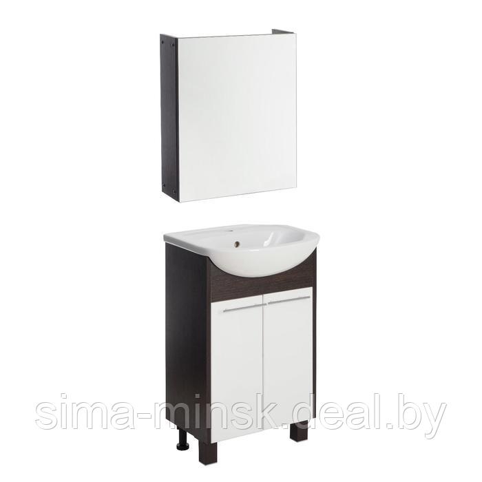 Комплект мебели: для ванной комнаты "Венге 50": зеркало-шкаф + тумба + раковина - фото 1 - id-p222581139