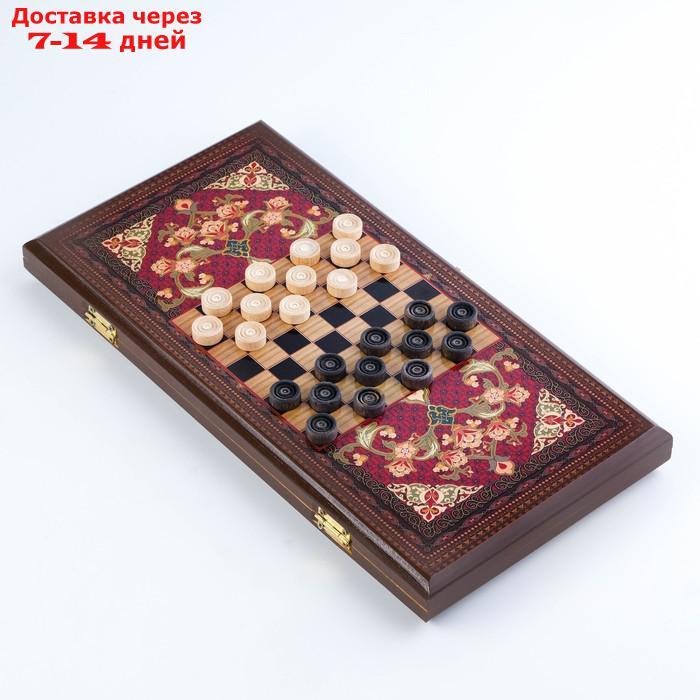 Нарды "Восточный узор", деревянная доска 40 x 40 см, с полем для игры в шашки - фото 3 - id-p222541304