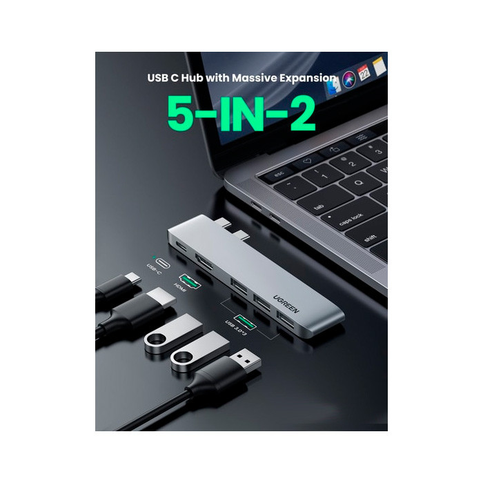 Док-станция Ugreen 2xType C to 3 USB 3.0 + HDMI+ USB-C Thunderbolt 3 / CM251 - фото 2 - id-p222589198