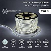 Лента светодиодная 220В, SMD2835, 180 LED/м, 6500К, 6,5x17мм, 100м, с кабелем питания, IP67 NEON-NIG