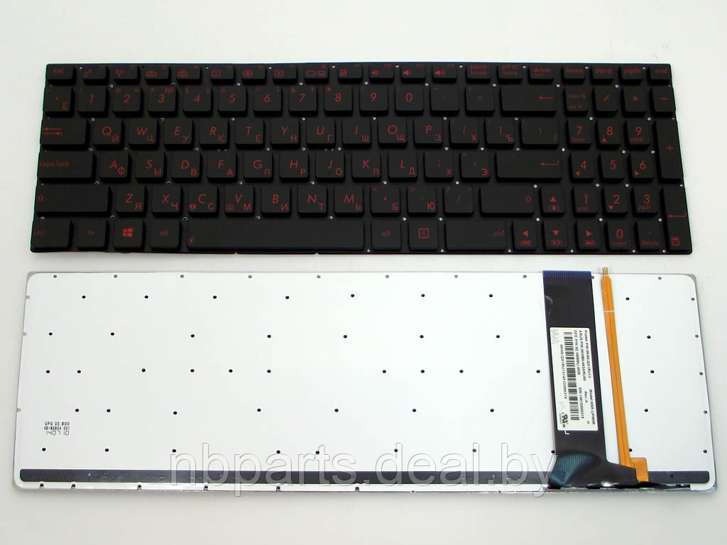 Клавиатура для ноутбука ASUS N56 N76 G56 N550 N750, чёрная, с красной подсветкой, маленький Enter,RU - фото 1 - id-p210304367