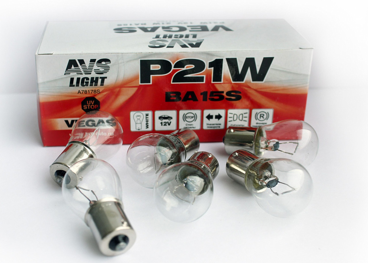 Автомобильная лампа AVS Vegas 12V P21W(BA15S) BOX(10 шт.) - фото 1 - id-p222588816