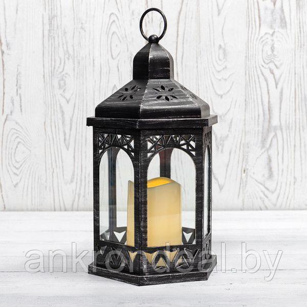 Декоративный фонарь со свечой 18x16,5x31 см, черный корпус, теплый белый цвет свечения NEON-NIGHT - фото 1 - id-p222589758