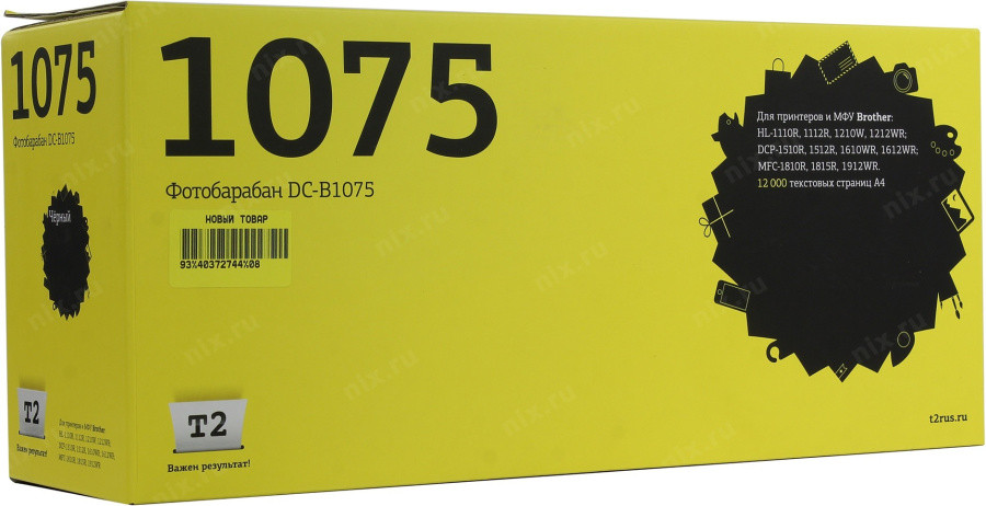 T2 DR-1075 Фотобарабан (DC-B1075) для Brother HL-1110R/1210W/DCP-1510R/1610WR/MFC-1810R (12000 стр.) - фото 1 - id-p222525494