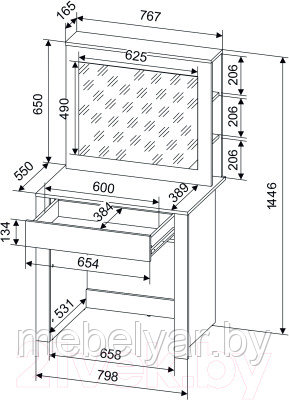 Туалетный столик Quartz QZ-СТ1 (дуб нокс/черный) Интерлиния - фото 4 - id-p222610540