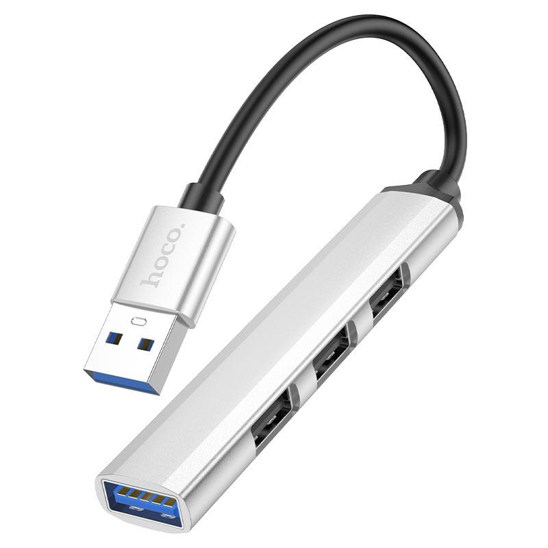 USB-хаб - Hoco HB26, 1xUSB3.0 + 3xUSB2.0, 0.13м, серебристый - фото 1 - id-p222614748