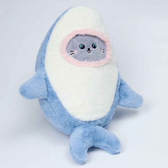 Мягкая игрушка "Кот" в костюме акулы, 48 см, цвет синий - фото 1 - id-p222620119