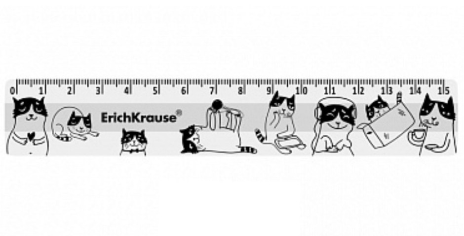 Линейка пластиковая ErichKrause Busy Cats 15 см, серая