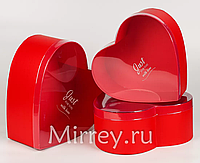 Набор коробок "Сердце" с прозр.крышкой, 3 шт., большой, красный