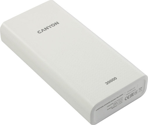 Внешний аккумулятор Canyon PB-2001 CNE-CPB2001W, 20000 мАч, 5В/2.1A, 2xUSB, Белый, фото 2