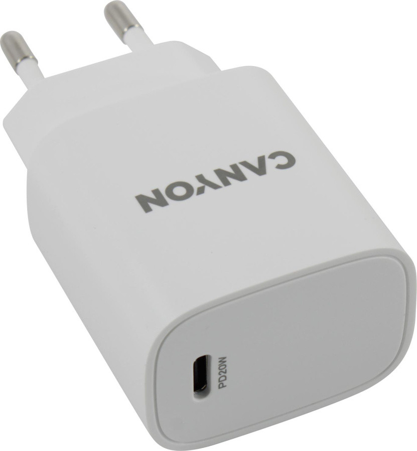 Сетевое зарядное устройство Canyon H20-02 CNE-CHA20W02, USB Type-C, до 20Вт, Белый