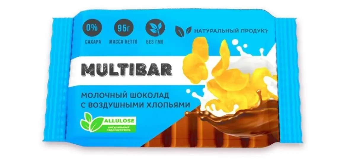 Молочный шоколад с воздушными хлопьями Multibar без сахара 95г - фото 1 - id-p222636640