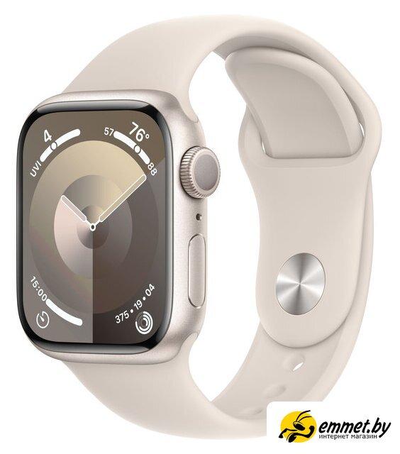 Умные часы Apple Watch Series 9 41 мм (алюминиевый корпус, звездный свет/звездный свет, спортивный силиконовый - фото 1 - id-p222671137