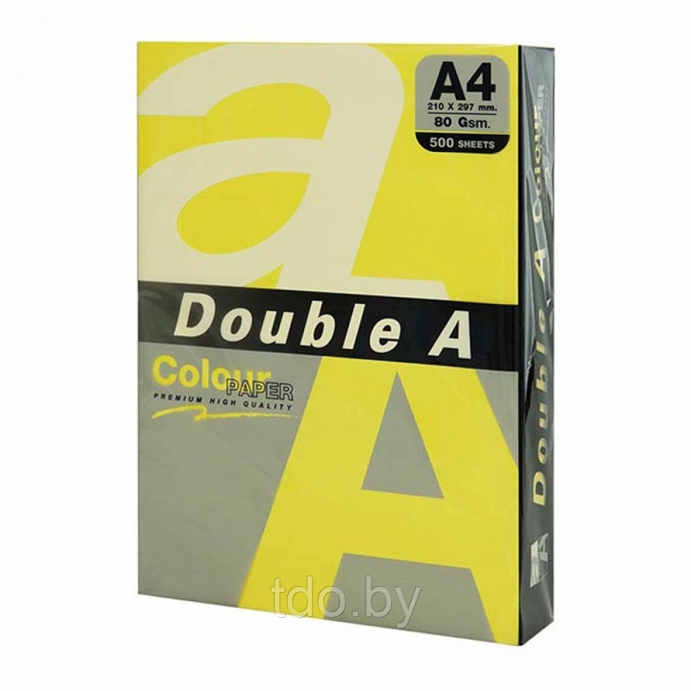 Бумага цветная DOUBLE A, А4, 80г/м2, 500л, интенсив, жёлтая