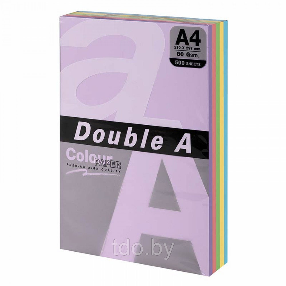 Бумага цветная DOUBLE A, А4, 80г/м2, 500л, пастель, ассорти (100л х 5цв) - фото 1 - id-p222671582