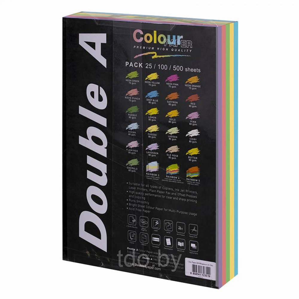 Бумага цветная DOUBLE A, А4, 80г/м2, 500л, пастель, ассорти (100л х 5цв) - фото 4 - id-p222671582