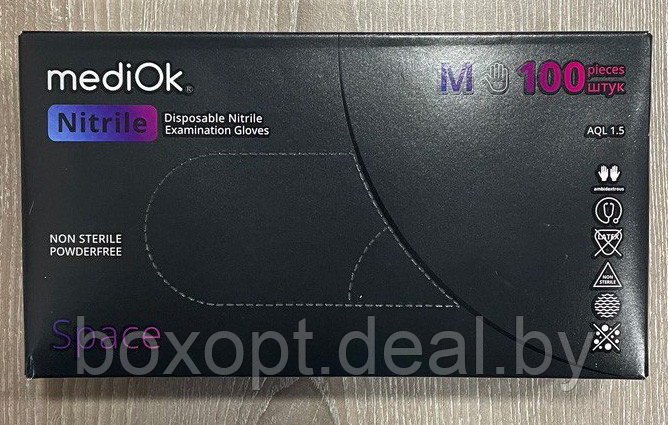 Перчатки нитриловые одноразовые MediOk (черные), M, L, XL - фото 2 - id-p222671682
