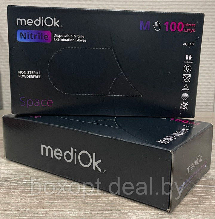Перчатки нитриловые MediOk Space (черные), M, L, XL - фото 1 - id-p222671685