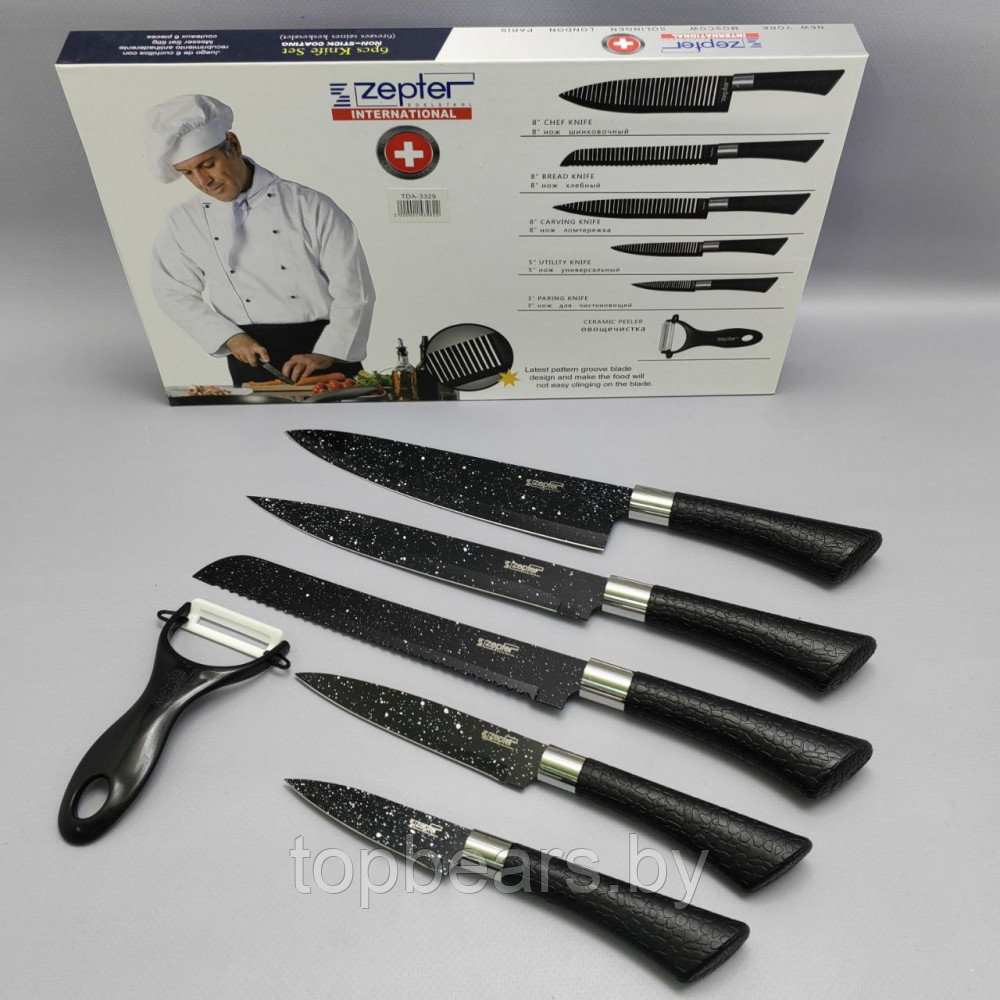 Набор кухонных ножей из нержавеющей стали 6 предметов Zeptef/ Подарочная упаковка - фото 4 - id-p219502093