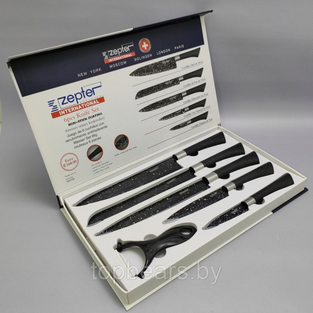 Набор кухонных ножей из нержавеющей стали 6 предметов Zeptef/ Подарочная упаковка - фото 5 - id-p219502093
