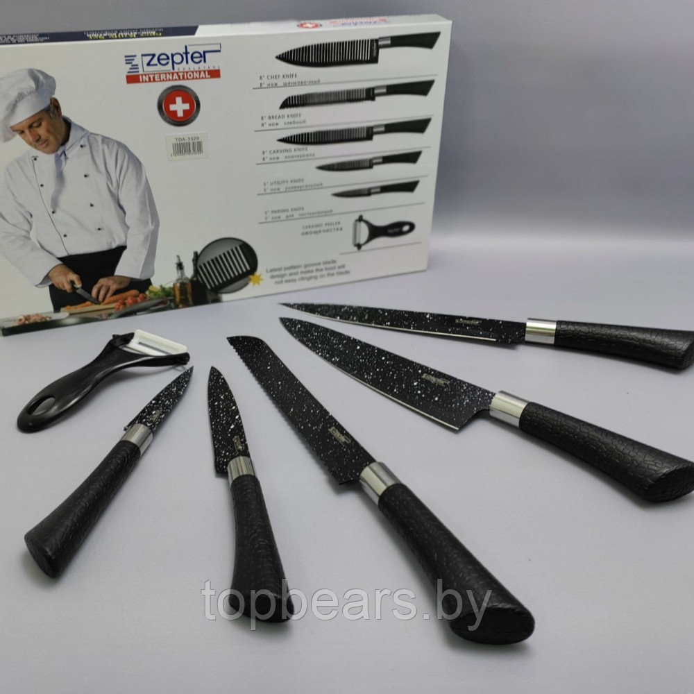 Набор кухонных ножей из нержавеющей стали 6 предметов Zeptef/ Подарочная упаковка - фото 9 - id-p219502093