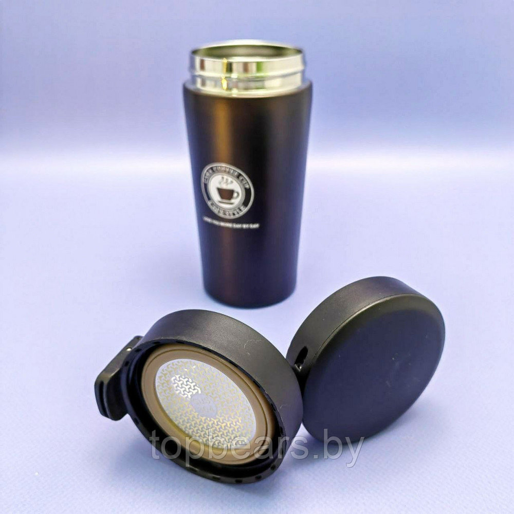 Термокружка Coffe Style с поилкой и сеточкой 500 мл. / Термостакан из нержавеющей стали Серебро - фото 3 - id-p215108379