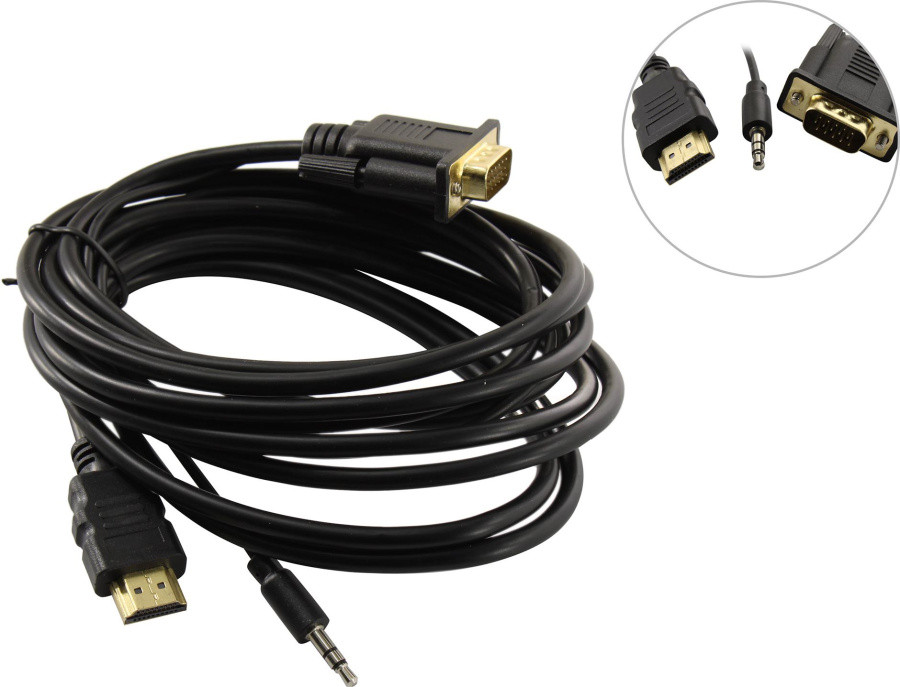 ExeGate EX-HDMIM-VGAM-3.5JackS-3.0 Кабель-переходник HDMI (M)- VGA (15M) + Jack3.5 3м EX294720RUS - фото 1 - id-p219224804