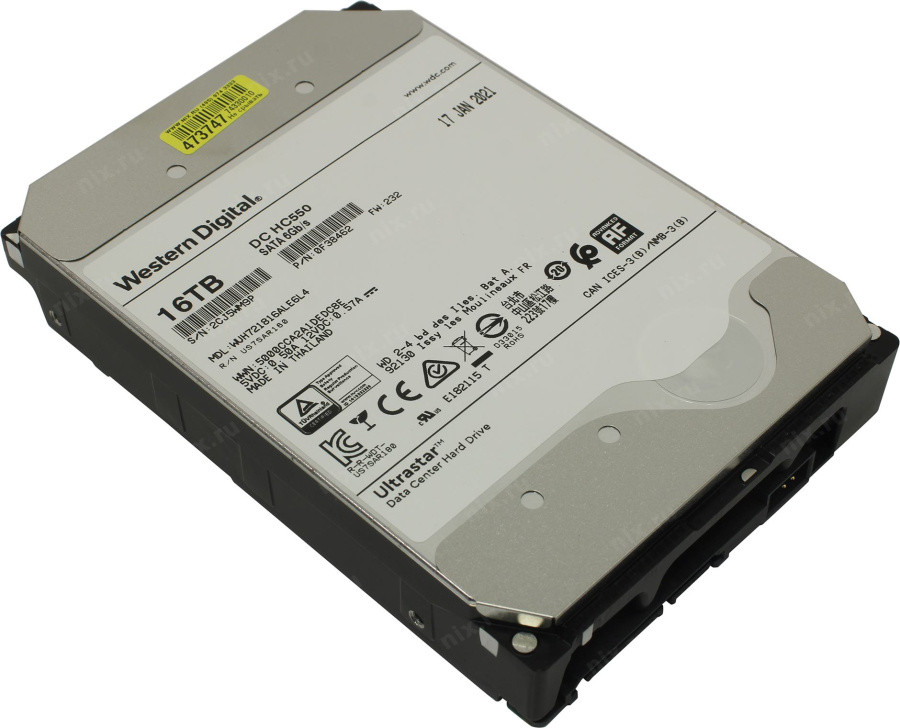 Жёсткий диск HDD 16 Tb SATA 6Gb/s Western Digital DC HC550 WUH721816ALE6L4/0F38462/0F38466 3.5" 7200rpm 512Mb - фото 1 - id-p214272470