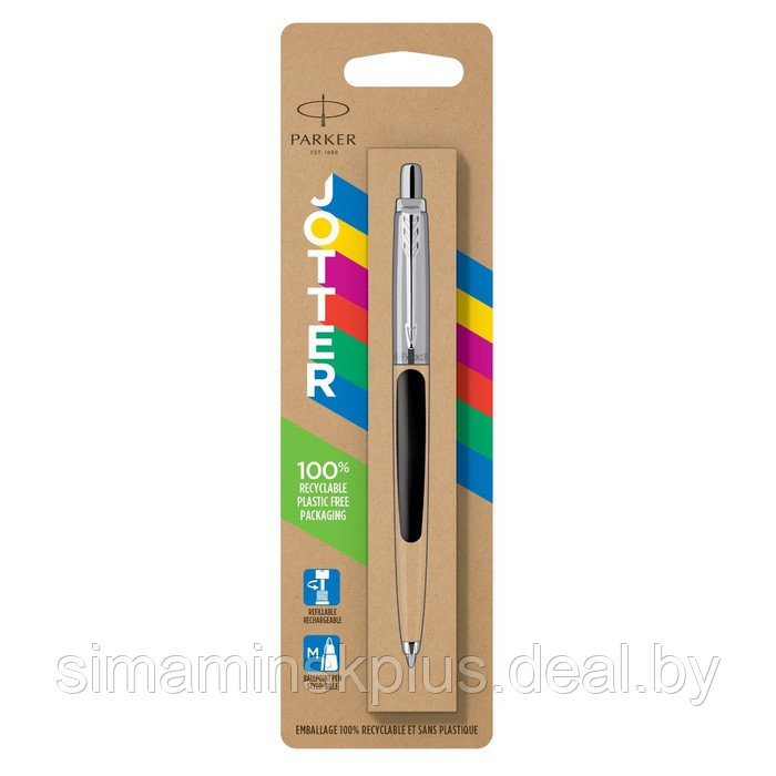 Ручка шариковая Parker Jotter Plastic K60, CT, M, 1.0 мм, корпус пластик/ нержавеющая сталь, чёрный, синие - фото 4 - id-p222687033