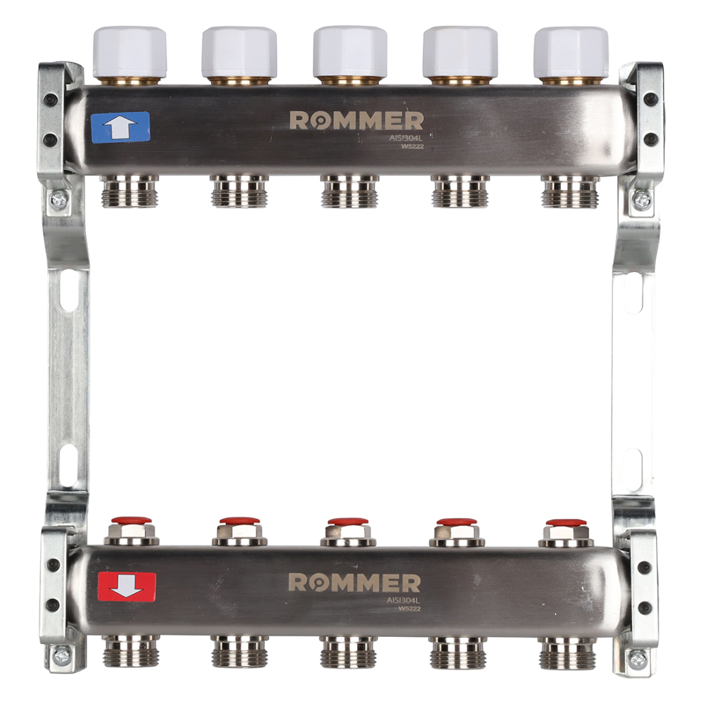 Коллектор Rommer с запорными клапанами, 5 выходов - фото 1 - id-p222687492