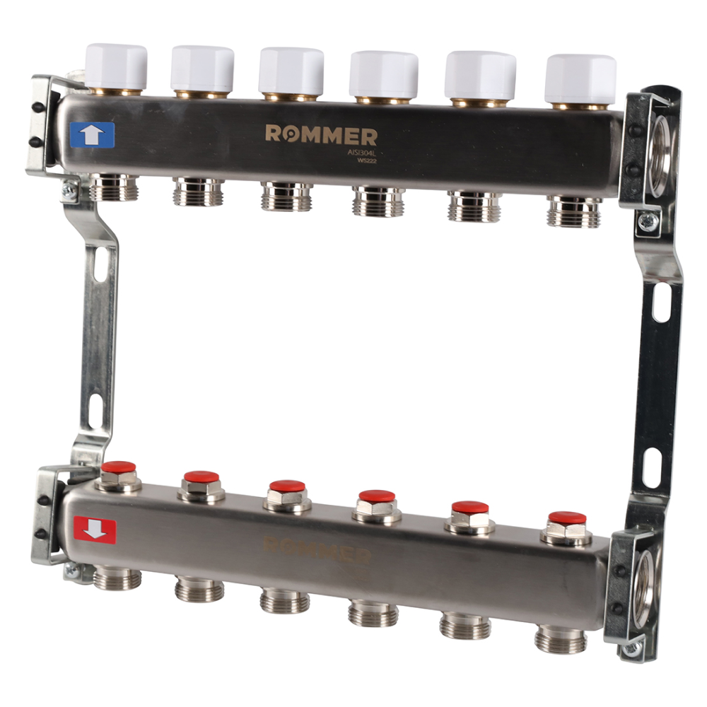 Коллектор Rommer с запорными клапанами, 6 выходов - фото 3 - id-p222687634