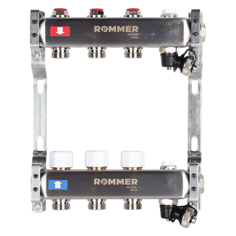 Коллектор Rommer с клапаном вып. воздуха и сливом, 3 выхода - фото 1 - id-p222696900