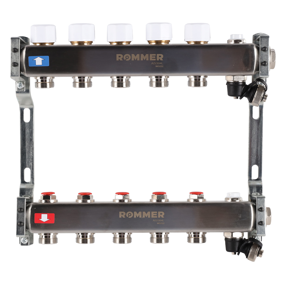 Коллектор Rommer с клапаном вып. воздуха и сливом, 5 выходов - фото 1 - id-p222696917