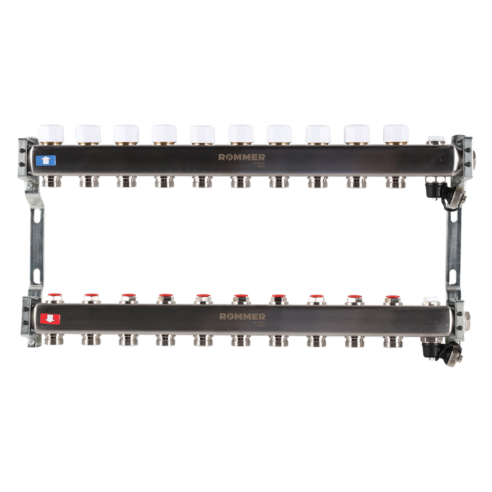 Коллектор Rommer с клапаном вып. воздуха и сливом, 10 выходов