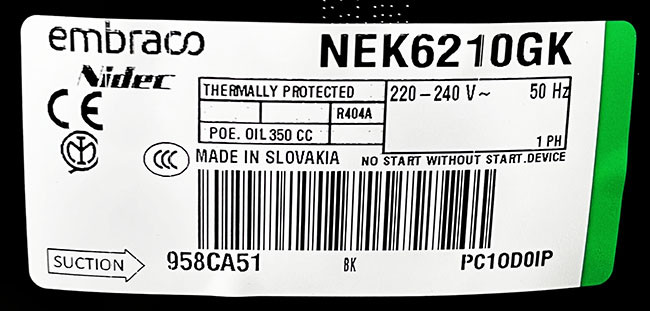 Компрессор Embraco Aspera NEK6210GK для льдогенераторов 40 - 90 кг - фото 2 - id-p222700637