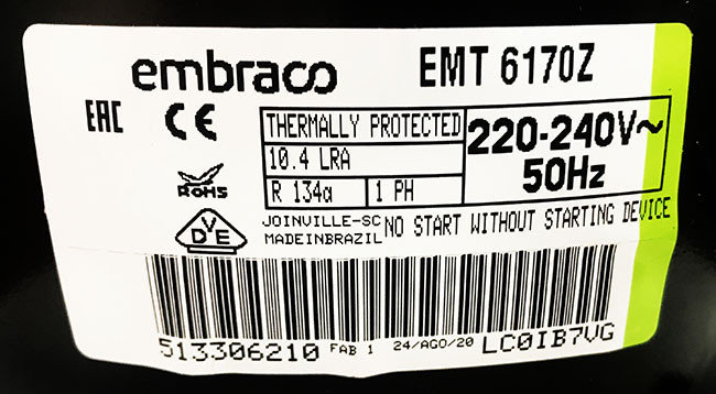 Компрессор Embraco Aspera EMT6170Z охладителей бутылок 450 л, фото 2