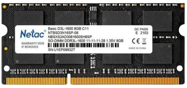 Оперативная память SO-DDR3 8GB PC-12800 Netac Basic 1.35V - фото 1 - id-p222700837