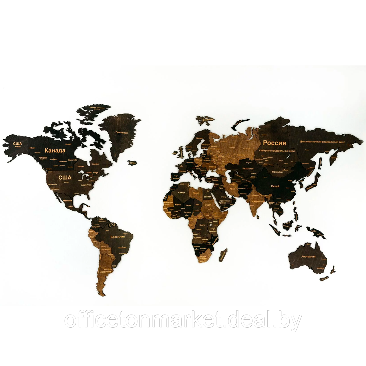 Декор на стену "Карта мира" многоуровневый на стену, L 3148, венге, 60x105 см - фото 1 - id-p206001248