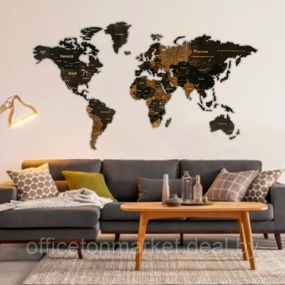 Декор на стену "Карта мира" многоуровневый на стену, L 3148, венге, 60x105 см - фото 3 - id-p206001248