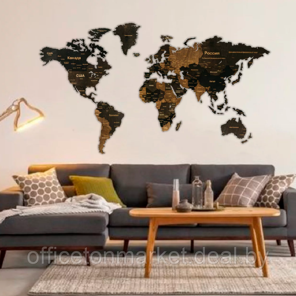 Декор на стену "Карта мира" многоуровневый, венге, XXL 3150, 100х181 см - фото 2 - id-p214927668