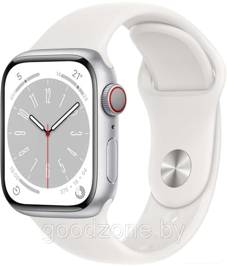 Умные часы Apple Watch Series 8 LTE 45 мм (алюминиевый корпус, серебристый/белый, спортивные силиконовые